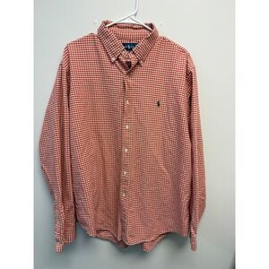 Polo Ralph Lauren Mens XL Custom Fit Orange Gingham Check Button Down Shirt
